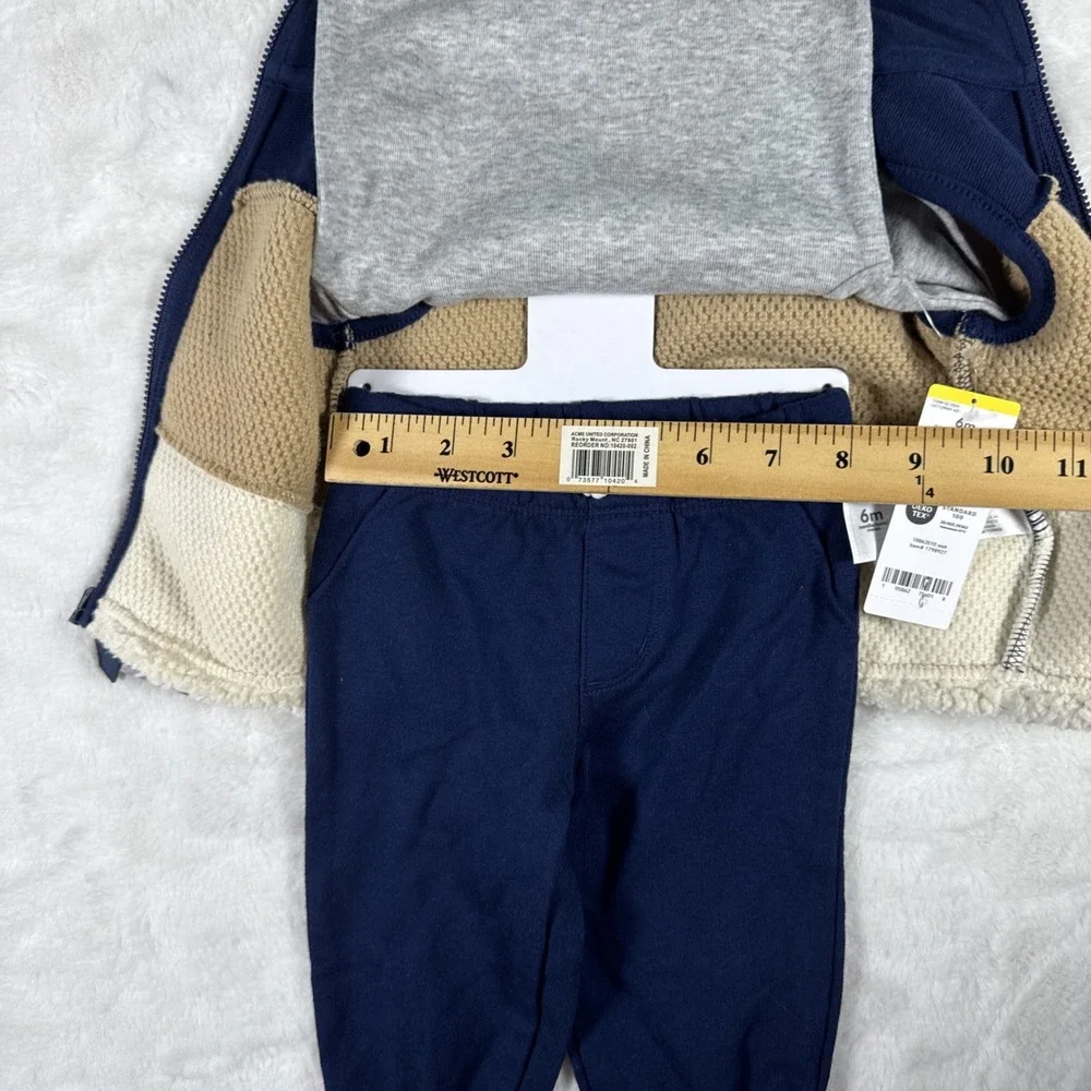 Carters Baby Boy 6M 3-Piece Sherpa Vest Penguin Bodysuit Pants Set Navy Gray NWT